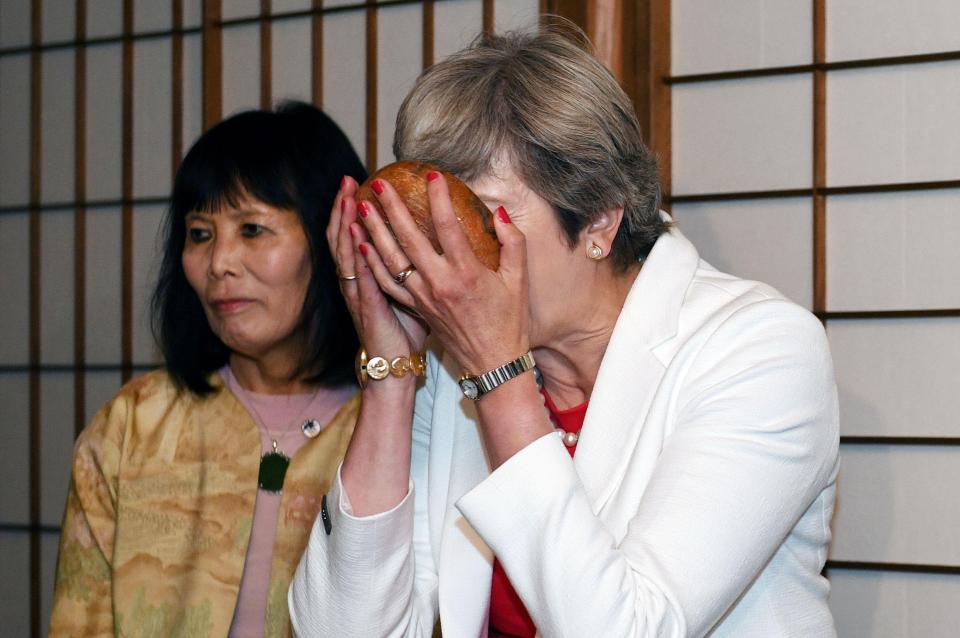  The PM taking part in a traditional tea-drinking ceremony at the Omotesenke teahouse in Kyoto