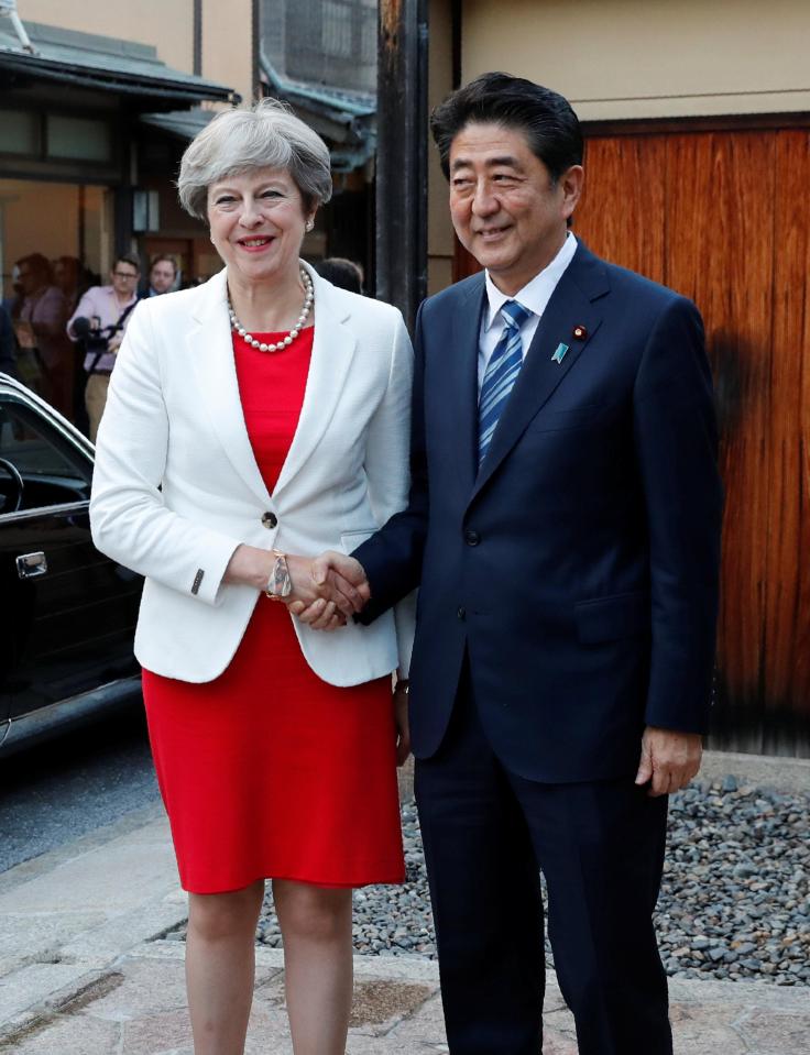  Theresa May is on a trip to Japan to discuss trade and international security