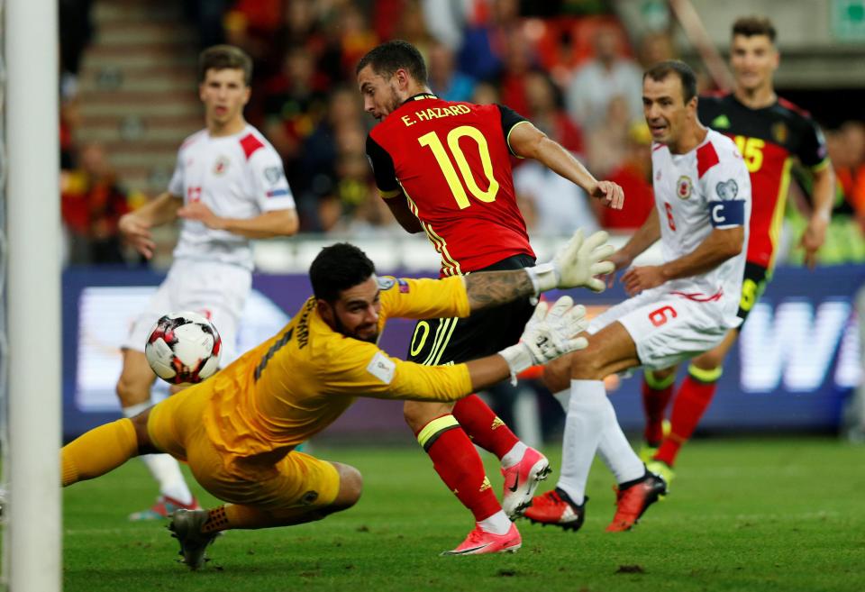  Eden Hazard got just one goal in Belgium's 9-0 rout of Gibraltar