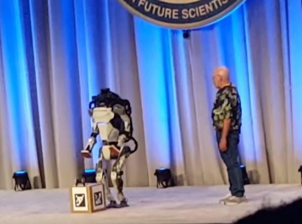 Boston Dynamics Atlas robot takes to the stage during the Congress of Future Scientists and Technologists