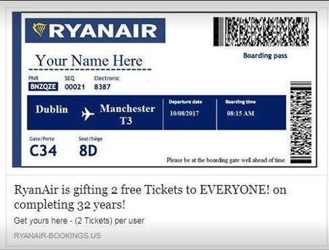  The post offers customers two free tickets but the airline has confirmed that it is fake