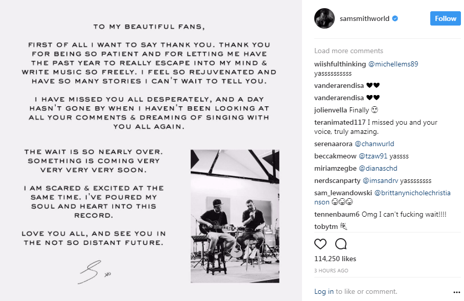  Sam announced his comeback in an emotional post on Instagram