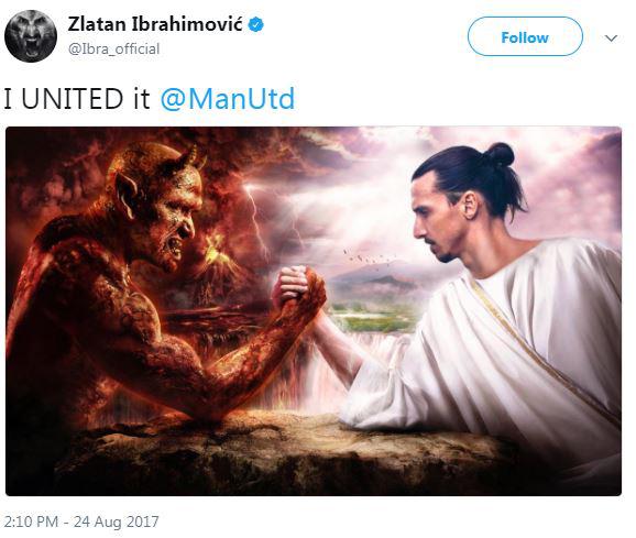  Zlatan Ibrahimovic announced he has rejoined Manchester United with an angel and devil image