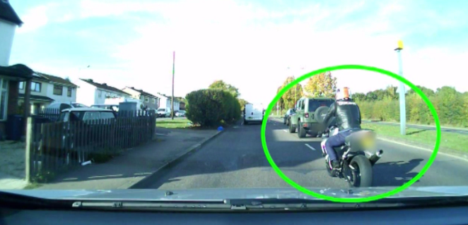  The terrifying footage showed O'Brien, on the bike circled in green, pursuing the footballer in a green jeep