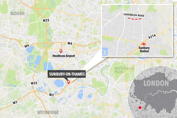  Armed police have swooped on a cul-de-sac in Sunbury-on-Thames in Surrey