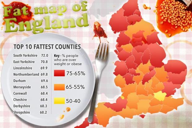 This map shows the fattest counties in England