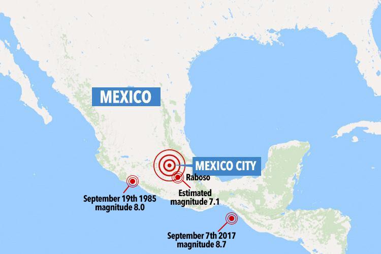 The quake's epicentre was near the town of Raboso which is around 76 miles southeast of Mexico City