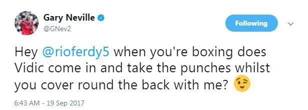  Gary Neville tweeted this joke about Rio Ferdinand's decision to try boxing