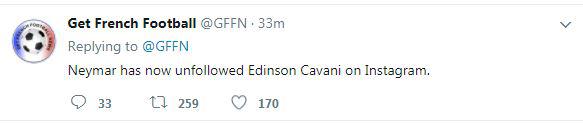  Neymar has reportedly unfollowed Edinson Cavani on Instagram