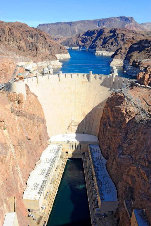 The Hoover Dam, on the border of Arizona and Nevada, provides water and electricity for Las Vegas