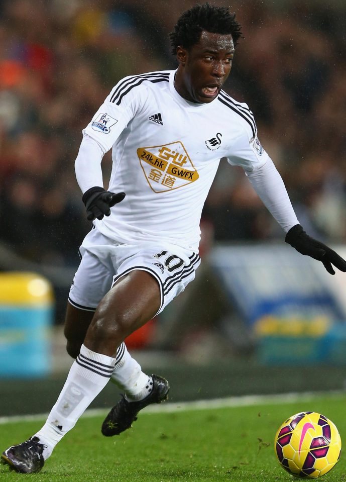  Wilfried Bony in full flow for Swansea during his first spell at the club