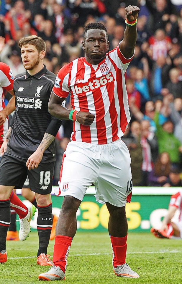  Popular Mame Diouf salutes one of his 19 goals in 99 games for Stoke