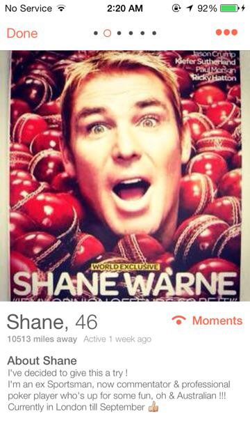  Shane Warne is another celebrity Tinder user