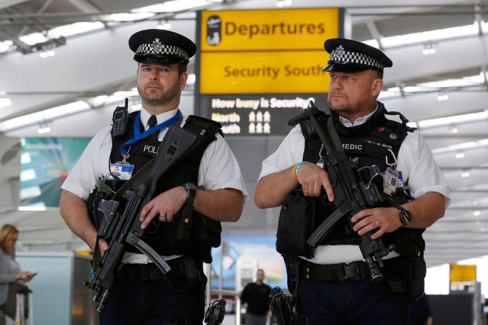  The couple were met by armed police at Terminal 5