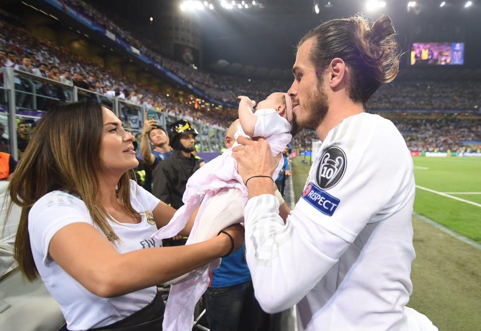  Gareth Bale with fiancee Emma Rhys-Jones and their second daughter Nava Valentina at the Champions League final in May