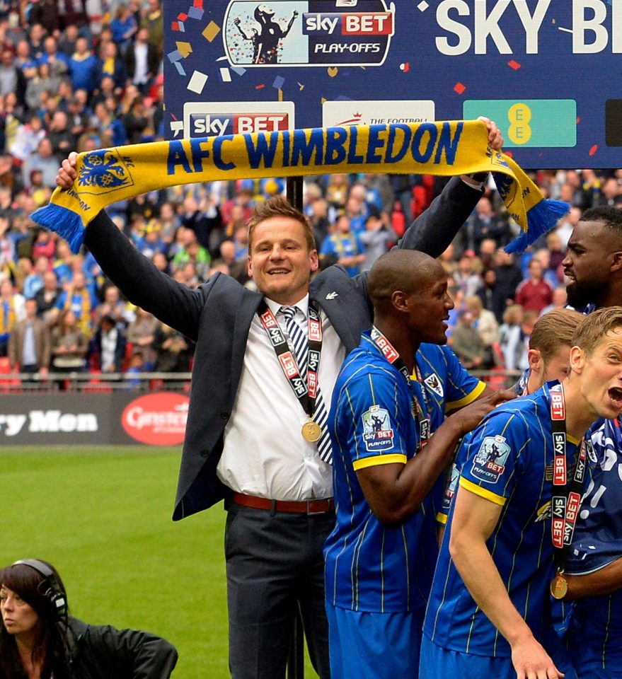  Neal Ardley celebrates the 2-0 victory over Plymouth Argyle at Wembley