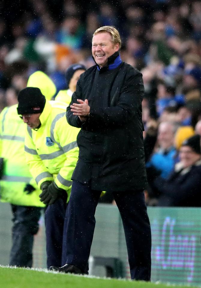  Ronald Koeman celebrates after Ademola Lookman opens his Everton account at Goodison Park