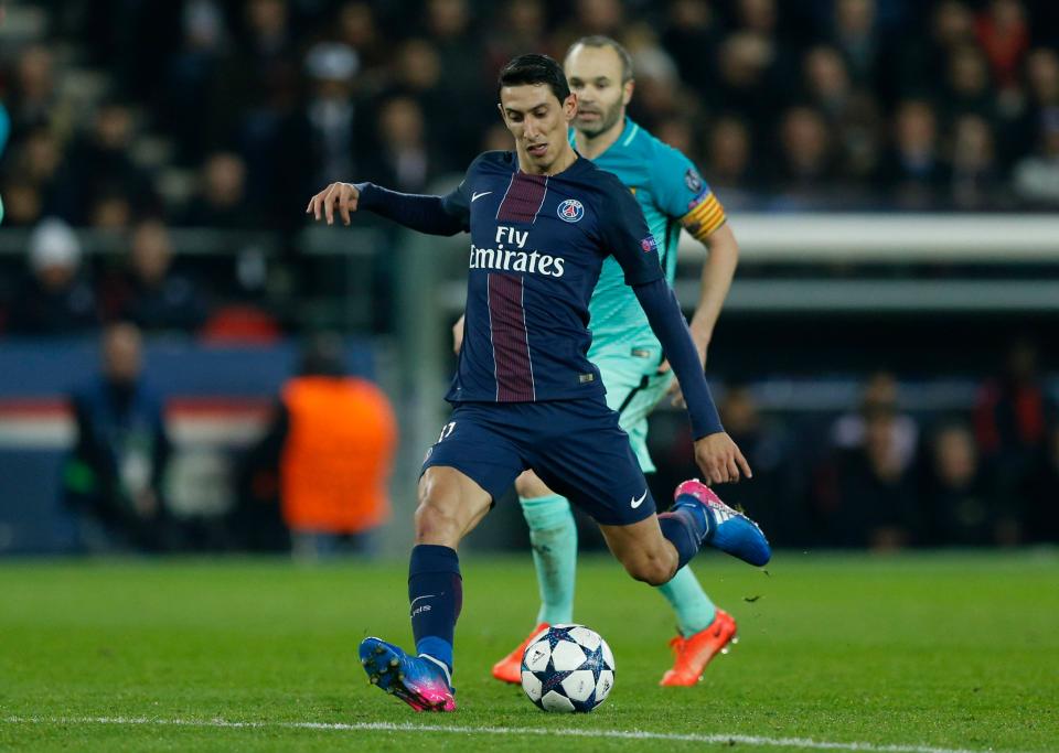  Angel Di Maria in action for PSG against Barcelona in Champions League clash