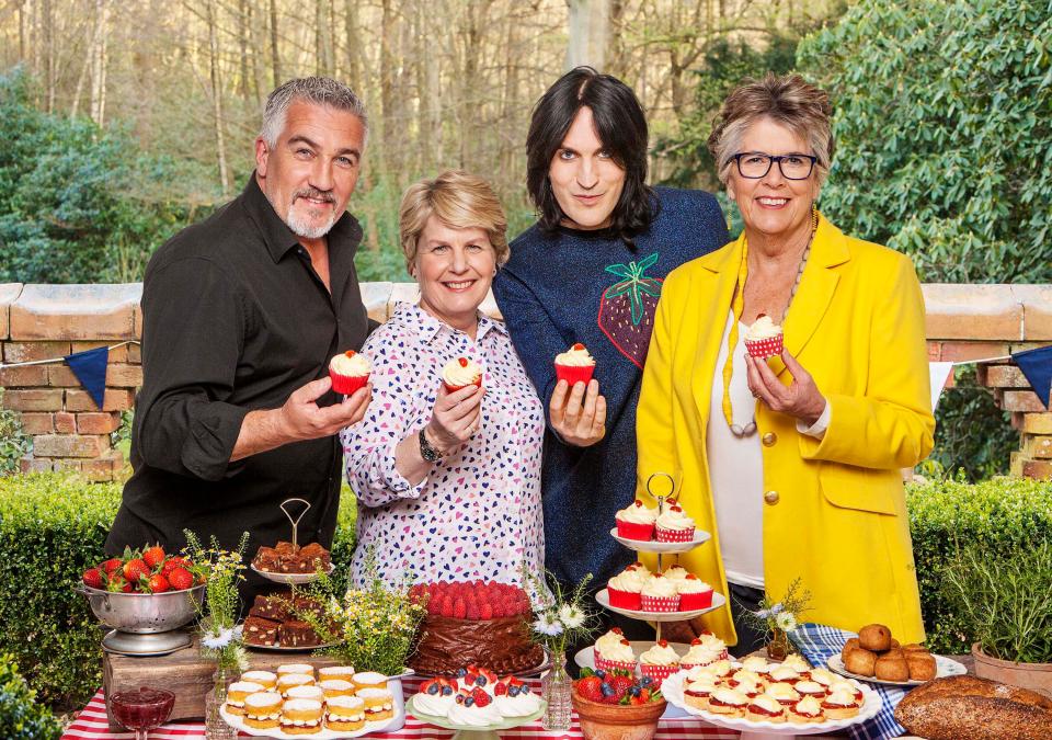  Prue Leith with fellow Bake Off presenters Paul Hollywood, Noel Fielding and Paul Hollywood