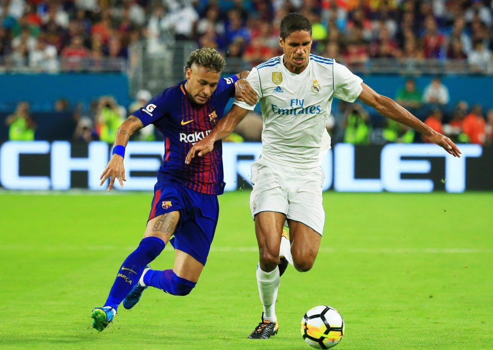  Raphael Varane in action against Neymar in Spanish Super Cup