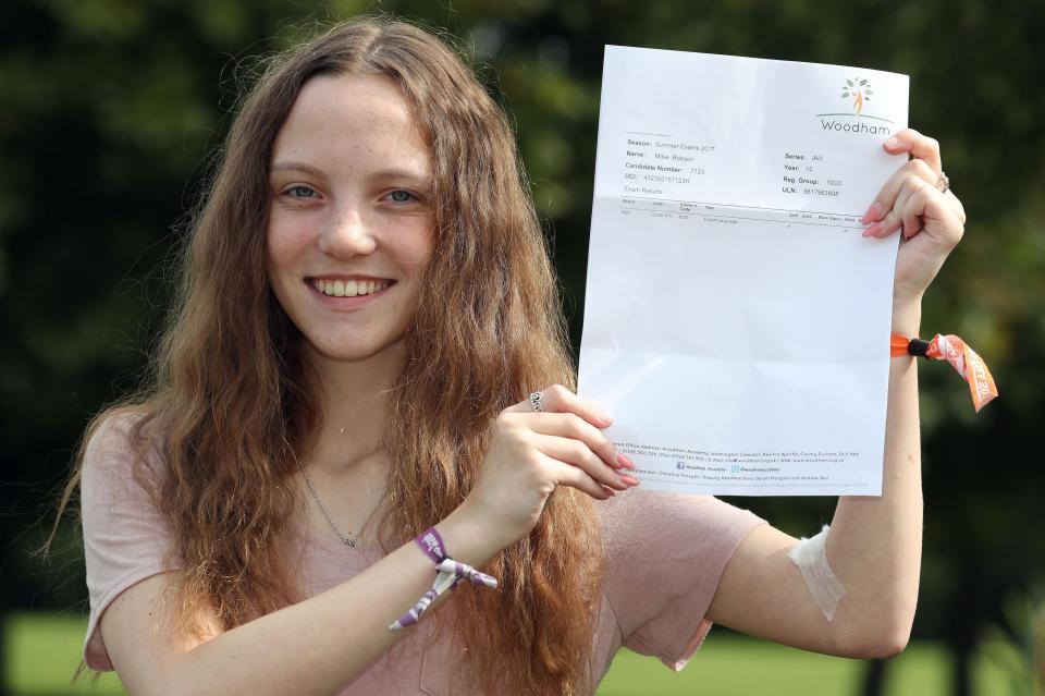  Pictured here celebrating her GCSE results, Millie revisited the arena this week