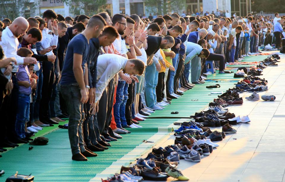  Albanian Muslims conduct morning prayers to mark Eid al-Adha in Tirana, Albania