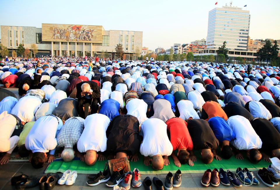  Albanian Muslims conduct morning prayers to mark Eid al-Adha