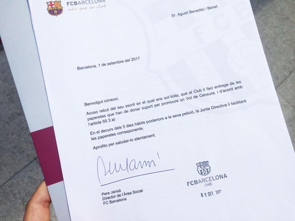  A motion to remove Josep Bartomeu is underway at Barca