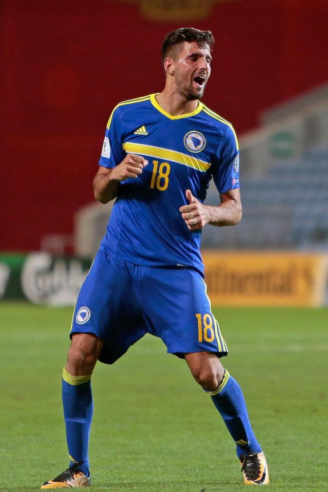  Kenan Kodro celebrates Bosnia's goal against Gibraltar