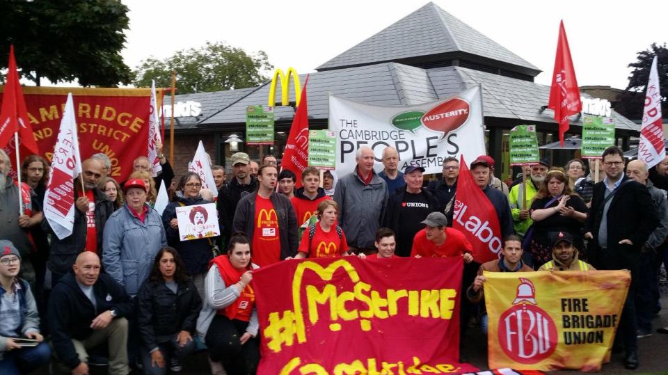  Staff strike outside a McDonald's restaurant in Cambridge as a union leader warns Pizza Hut and Pizza Express could join them