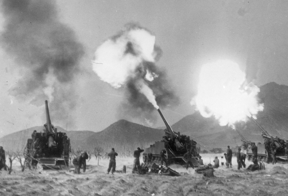 The UN artillerymen fight against communist troops during the war in 1951