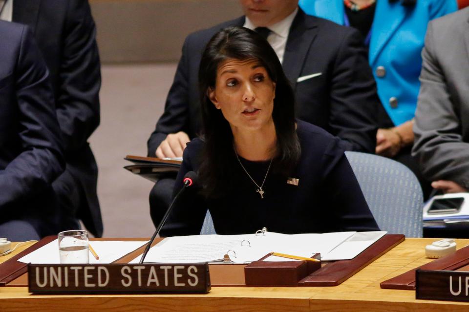  In a dramatic session of the Security Council, Nikki Haley said: 'We must now adopt the strongest possible measures'