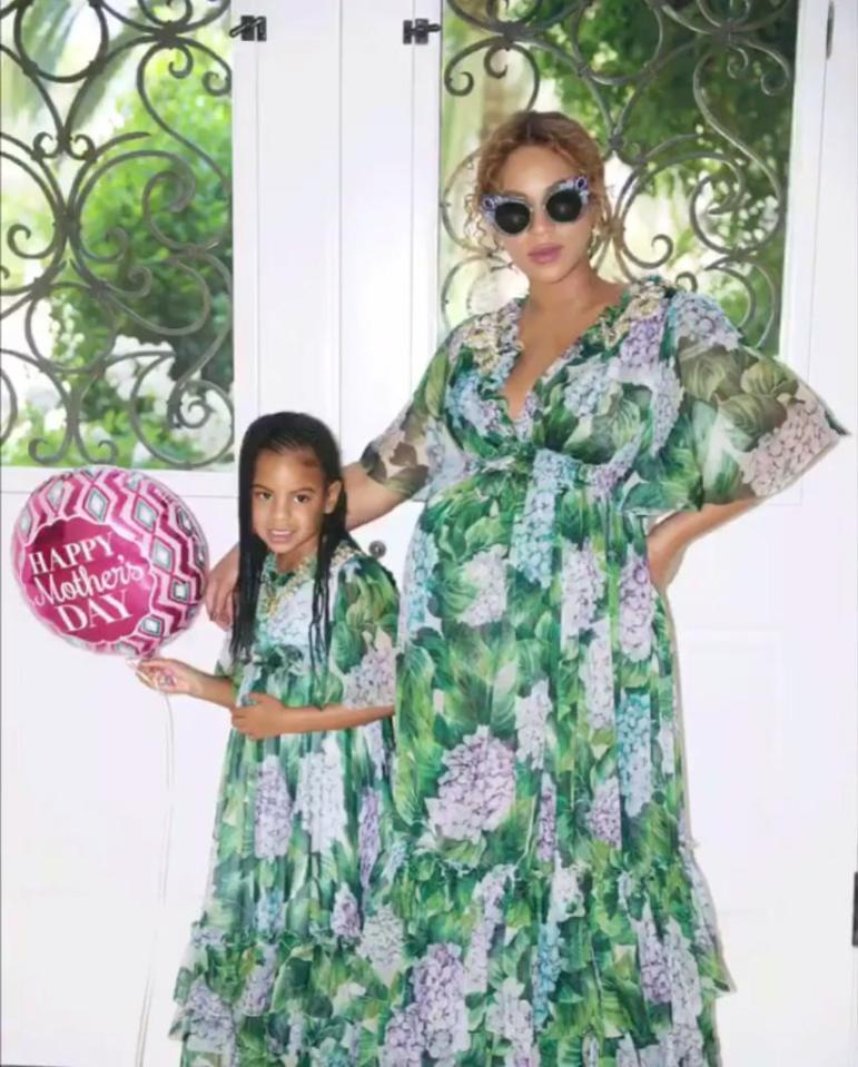  Blue Ivy and mum Beyonce twin up for mothers day in this green number