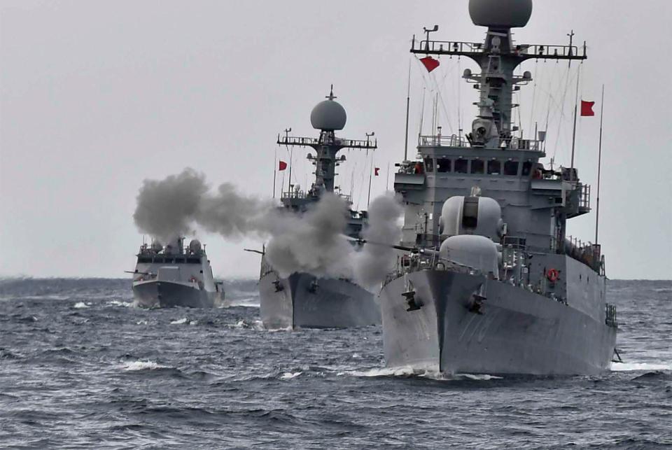  South Korean navy vessels taking part in a naval drill off the east coast of South Korea