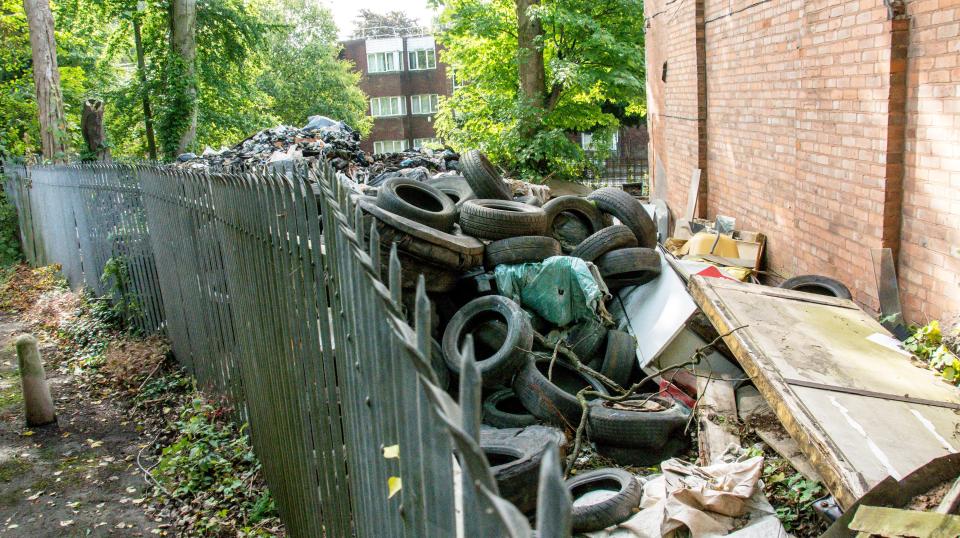  Three lorry-loads of rubbish have been fly-tipped on the driveway