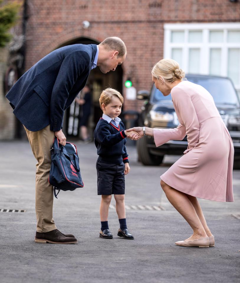  The head of lower school, Helen Haslem, greeted the young prince on his first day at school