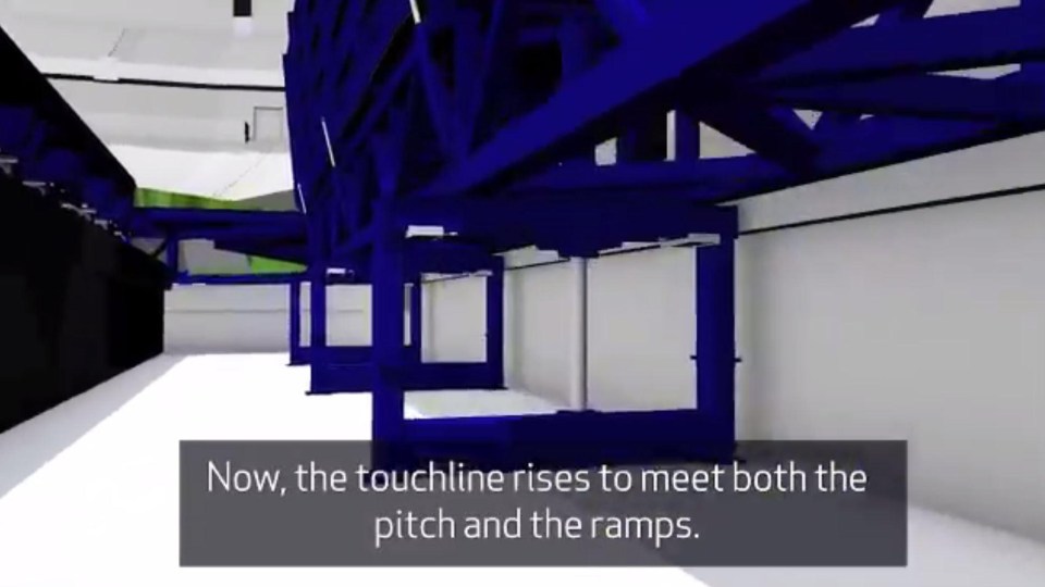 Hydraulic turf sections will be lowered into place on the touchlines