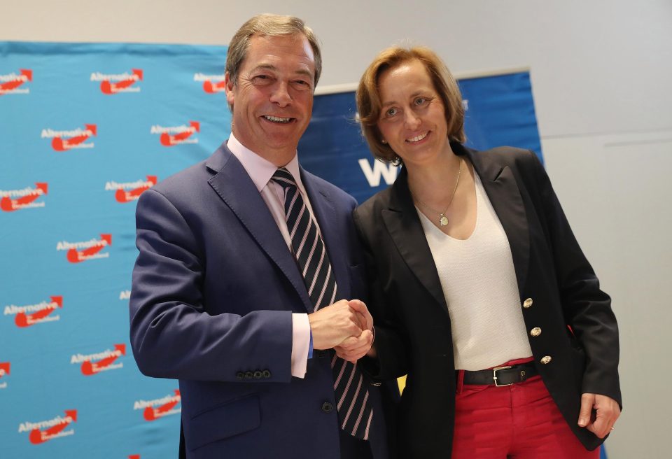  Mr Farage with AfD's deputy leader Beatrix von Sturch earlier this month