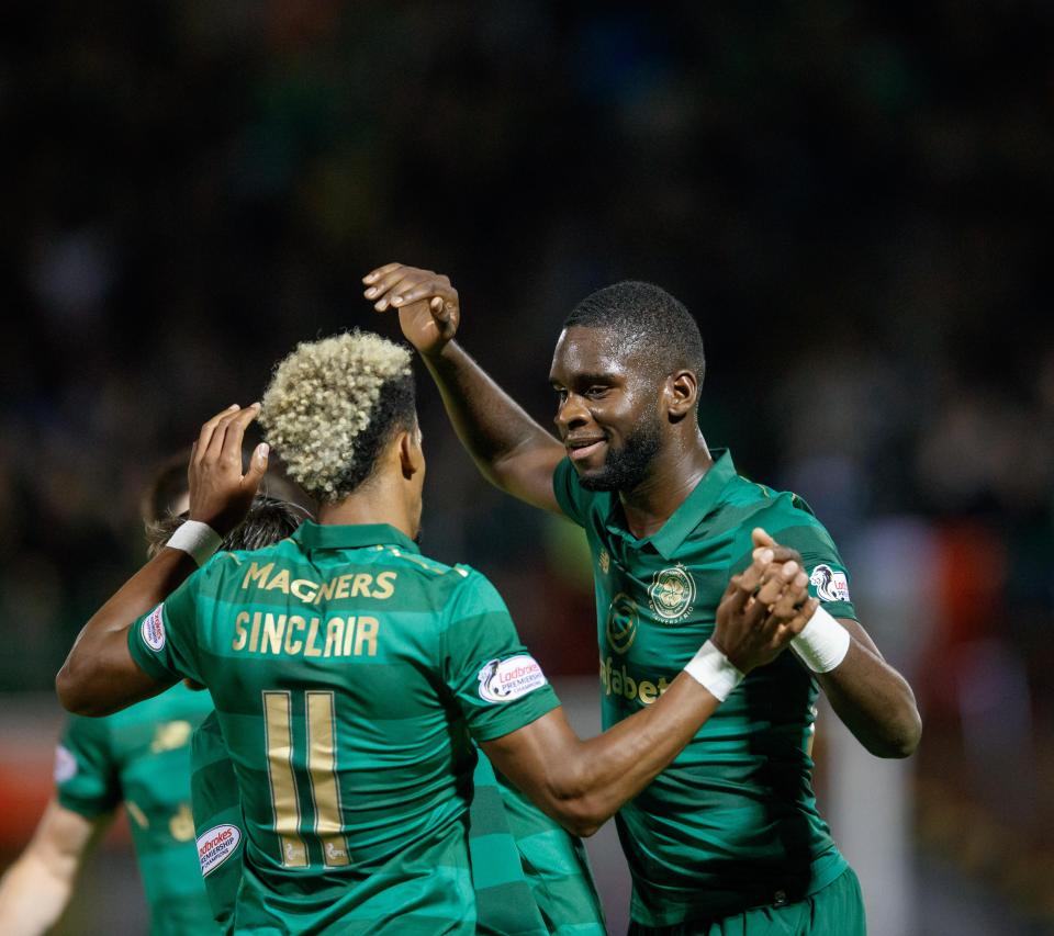  Odsonne Edouard gets the congratulations from his team-mates for his debut goal