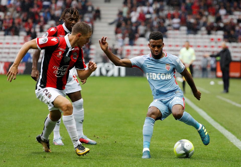  Thomas Lemar in action in Monaco's 4-0 thumping against Nice before his half-time substitution