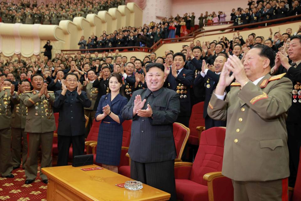  Kim was pictured today celebrating his nuclear boffins for delivering him a terrifying nuclear arsenal