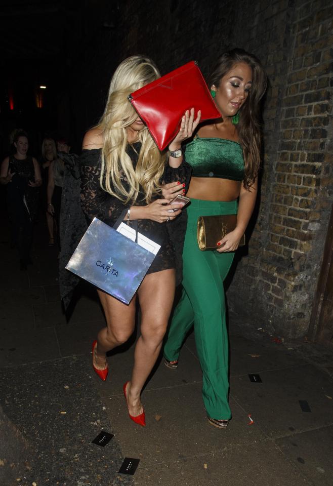  Frankie wore an off the shoulder black lace dress and red heels for her night out