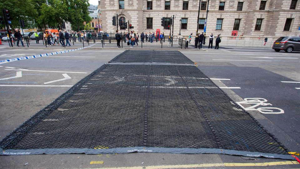  The mats can be put over the road to protect crowds from vehicle ramming attacks