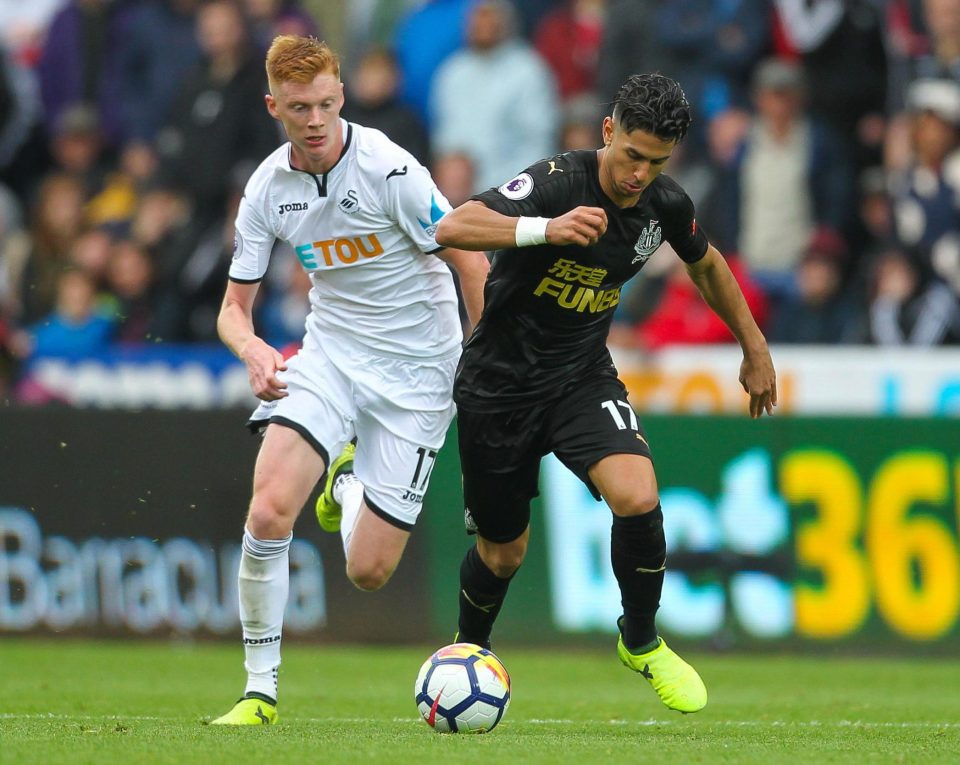  Toon's Atoze Perez in action against Swansea's Sam Clucas