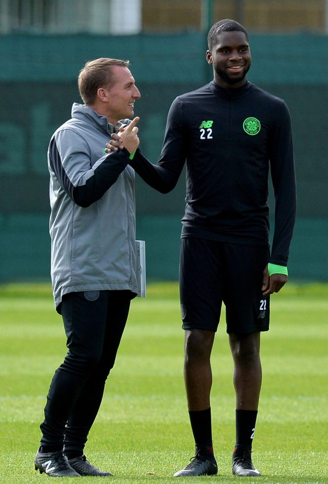  The Celtic boss with Swiss Saidy Janko ahead of PSG game