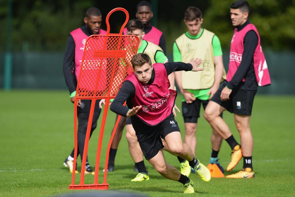  Celtic's James Forrest in action during a Celtic training session