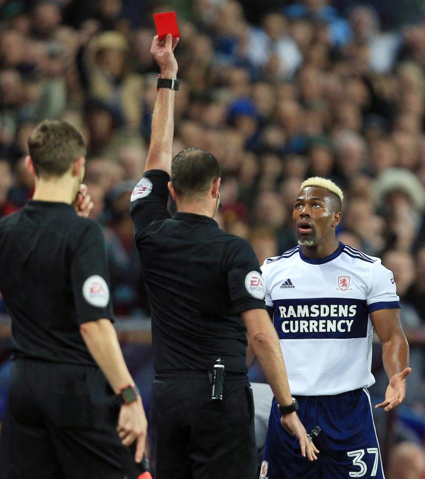  Middlesbrough were reduced to ten-men after just four minutes when Adama Traore was sent off