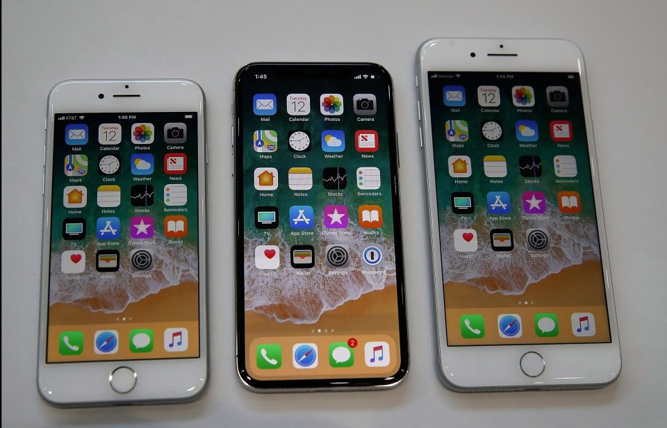  From left to right, the new iPhone 8, iPhone X and iPhone 8s