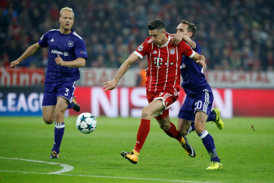  Robert Lewandowski in action against Anderlecht in Champions League