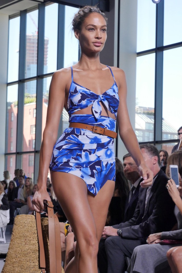 Joan Smalls brought some colour to the show in her swimwear